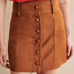 Sezane Savine Goat Leather Skirt, Caramel Brown Size 4